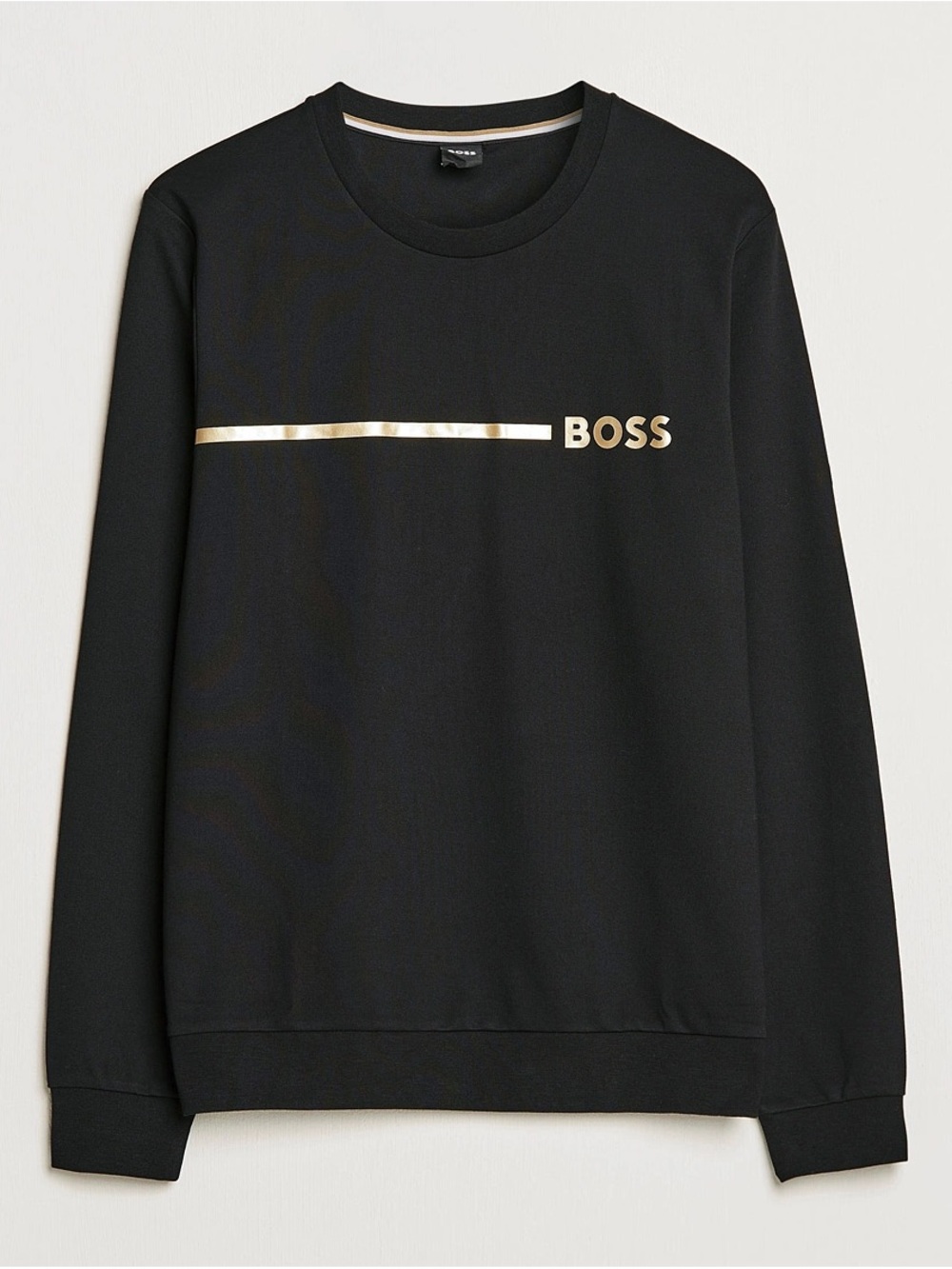 BOSS Black Crewneck Sweater with Gold Logo Stripe